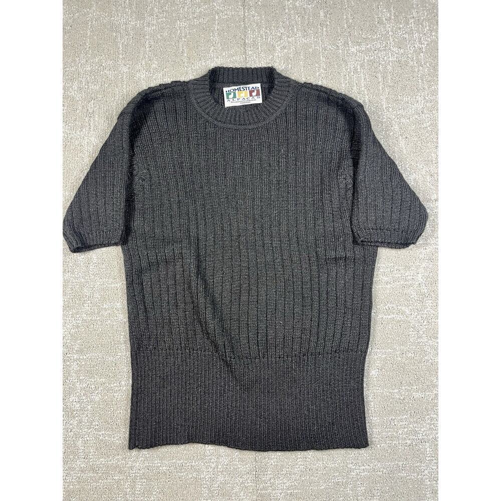 Homestead 100% Baby Alpaca Black Short Sleeve Thick Sweater Size L